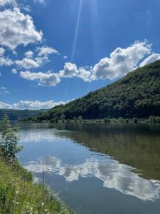 a view of a river with clouds in the sky at Altes Weingut Bröhl in Hatzenport