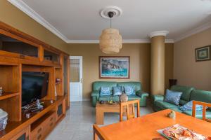 un soggiorno con divano verde e TV di Amazing flat very close to the beach a Las Palmas de Gran Canaria