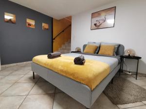 Een bed of bedden in een kamer bij Yellow Dream Corner Gex