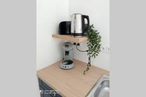 a coffee maker on a shelf next to a sink at Appartement zen 1er étage in Cherbourg en Cotentin
