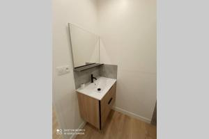 a bathroom with a sink and a mirror at Appartement zen 1er étage in Cherbourg en Cotentin