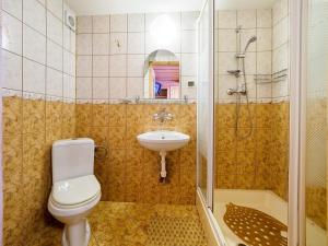 a bathroom with a toilet and a sink and a shower at Anna Wilczek - Pokoje z Góralską Duszą - Bukowina Tatrzańska in Bukowina Tatrzańska +67 photos