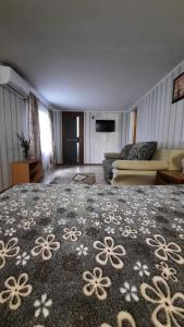 salon z kanapą i dużym dywanem w obiekcie Otdykh u moria w mieście Fontanka
