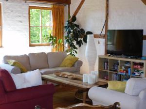 a living room with a couch and a tv at Holiday Home Weisten 5 in Burg-Reuland