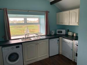 a kitchen with a sink and a washing machine at Coast Lodge in Spanish Point