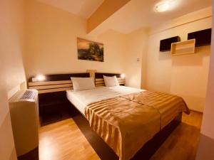 Un pat sau paturi într-o cameră la Hotel Zimbru