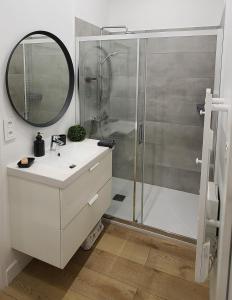 a bathroom with a sink and a shower at Chambre de charme à Saulieu in Saulieu