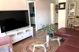 un soggiorno con una grande TV a schermo piatto di Beautiful and renovated apartment in the center a Valencia