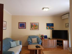 sala de estar con sofá y TV en Apartment Korni, en Poreč