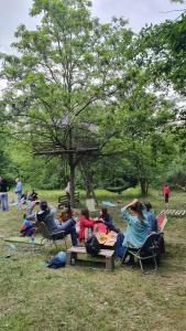 a group of people sitting in chairs under a tree at Different Belgrade camping in Vrčin
