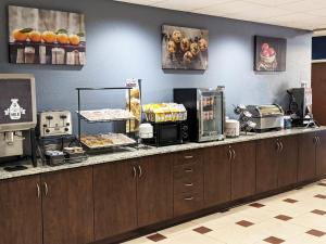 a counter in a restaurant with food on it at Microtel Inn & Suites by Wyndham Michigan City in Michigan City
