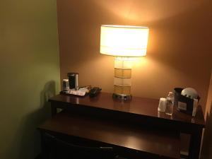 una lámpara sobre una mesa en una habitación de hotel en Bellevue Hotel and Suites, en Bellevue