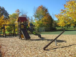 a playground with a slide in a park at Ferienwohnung-Familie-Sprunk in Großrückerswalde