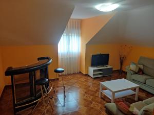 a living room with a couch and a tv at Hotel Peñagrande in Cangas del Narcea