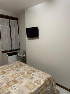 a bedroom with a bed and a flat screen tv at Civico 2 Operetta Marina in Cremona