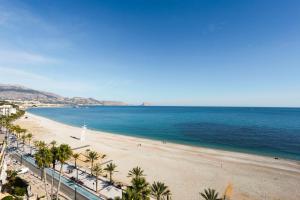 a view of a beach with palm trees and the ocean at KAKTUS Hotel Kaktus Albir in Albir