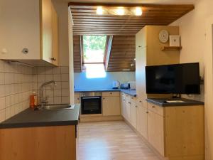eine Küche mit einer Spüle und einer Arbeitsplatte in der Unterkunft Apartment Stadler in Obertraun