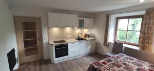 Kuchyň nebo kuchyňský kout v ubytování Appartements Klaus Bergheim