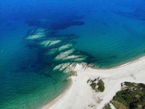 an aerial view of a beach and the ocean at Dionysus Apartments & Suites in Ierissos