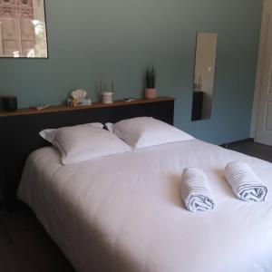 a white bed with two pillows on top of it at Le Clos Gwladys in Chevigny-en-Valière