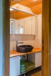 a kitchen with a sink on a counter at Wood house Irena-Počitniška hiša in Bohinj