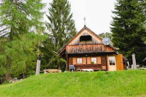 博希尼的住宿－Wood house Irena-Počitniška hiša，树林中的山丘上的木屋