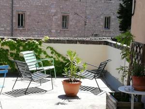 a group of chairs and plants on a patio at Hotel d'Angleterre in Avignon