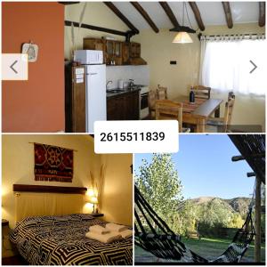a collage of pictures of a room with a hammock at Cabañas Terramaría de Potrerillos in Potrerillos