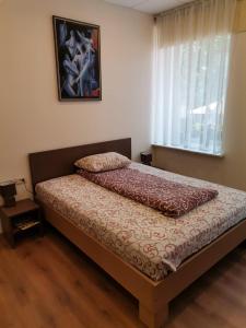a bedroom with a bed in a room with a window at Guest house Baltika in Ventspils