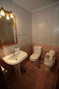 een badkamer met een wit toilet en een wastafel bij Hotel Piloñés in Infiesto