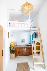 a room with a bunk bed and a ladder at Nacros Villa Olympos Karpathou in Olympos