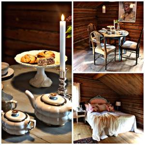 Pokój ze stołem z czajnikiem do herbaty i świecą w obiekcie Träslottets B&B w mieście Arbrå