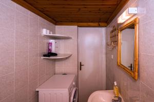 a bathroom with a toilet and a sink and a mirror at Palm Beach House in Sfinárion