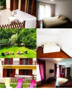 a collage of photos of a living room and a bedroom at Complex Adela Transfăgărășan in Cârțișoara