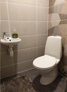a bathroom with a toilet and a sink at Unique & Spacious 2 Bedroom Apartment with Sauna in Pärnu