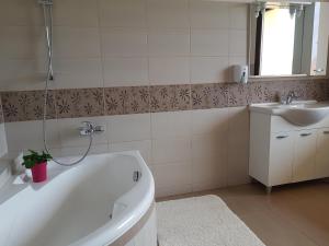 un bagno con vasca e lavandino di Mónika Vendégház a Mórahalom Altre 21 foto