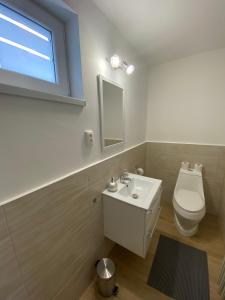 Kúpeľňa v ubytovaní Apartman Szanyi