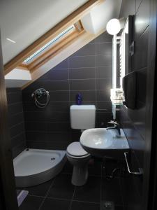 a bathroom with a white toilet and a sink at Guesthouse Marton in Jezerce +55 photos