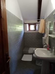 bagno con lavandino, servizi igienici e finestra di Agriturismo Tre Morene a Monteforte Cilento