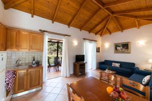 a kitchen and a living room with a table at DELPHINUS VILLAS-Villa Nikitas in Agios Nikitas
