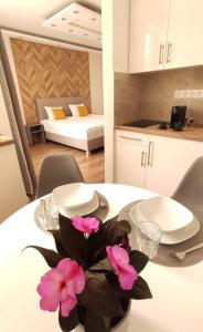 A kitchen or kitchenette at Helena Stúdió Apartman