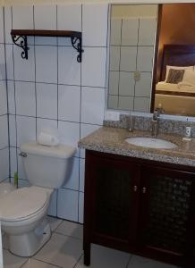 a bathroom with a toilet and a sink and a mirror at Hotel San Jose Matagalpa in Matagalpa +57 photos