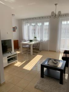 Televízia a/alebo spoločenská miestnosť v ubytovaní Apartament Halina