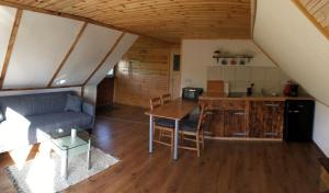 a living room and kitchen in a tiny house at Ferienwohnung Julia in Hohnstein