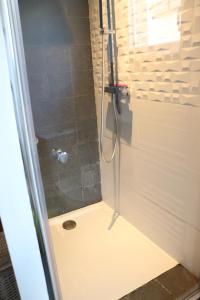 Un baño con ducha con puerta de cristal en Maison du Lys en Layon, en Les Cerqueux-sous-Passavant