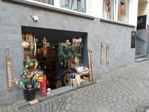 a store window with a bunch of stuff in it at Pension Winnemuller in Cochem