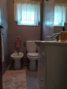 a bathroom with a sink and a toilet and a window at Casa da Nanda in Crespos +9 photos