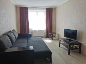 a living room with a couch and a television at Kakadu apartments in Sumy