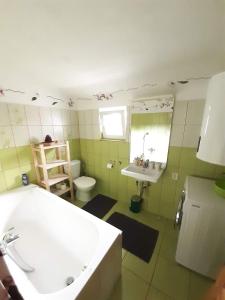 ein Badezimmer mit einer Badewanne, einem Waschbecken und einem WC in der Unterkunft Ubytování v soukromí in Dobré Pole