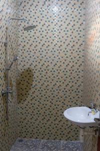 een badkamer met een wastafel en een douche bij Ika Homestay in Canggu